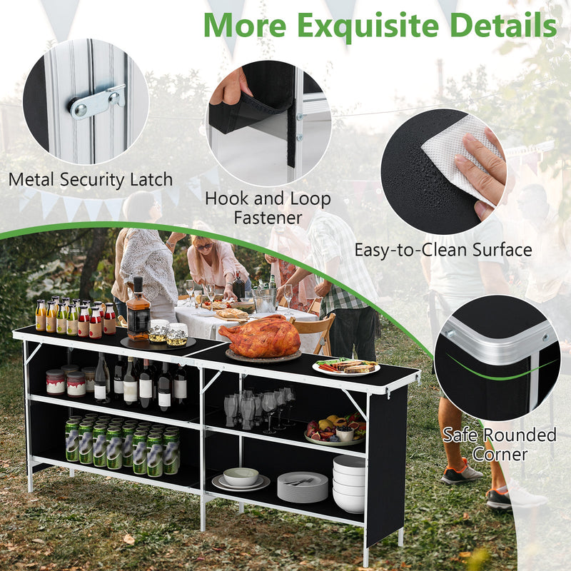Load image into Gallery viewer, Aluminum Portable Picnic Table with 2-Tier Open Shelves and Spacious Tabletop
