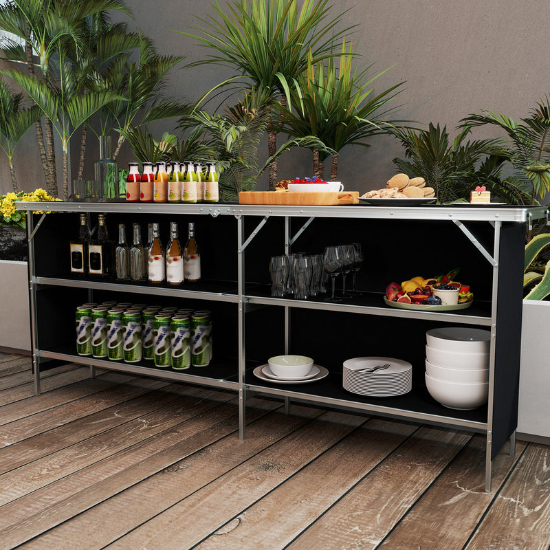 Load image into Gallery viewer, Aluminum Portable Picnic Table with 2-Tier Open Shelves and Spacious Tabletop
