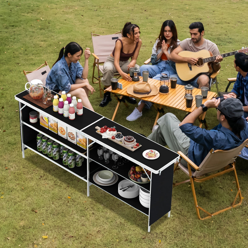 Load image into Gallery viewer, Aluminum Portable Picnic Table with 2-Tier Open Shelves and Spacious Tabletop
