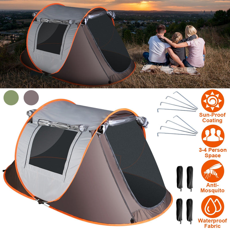Load image into Gallery viewer, 3-4 Person Pop Up Tent Automatic Setup Camping Tent Waterproof Instant Setup Tent with 2 Mosquito Net Windows Carrying Bag for Hiking Climbing Adventu
