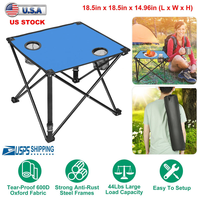 Load image into Gallery viewer, 2Pcs Foldable Camping Table Portable Picnic Table Lightweight Travel Desk with 2 Cup Holders/Table Carrying Bag
