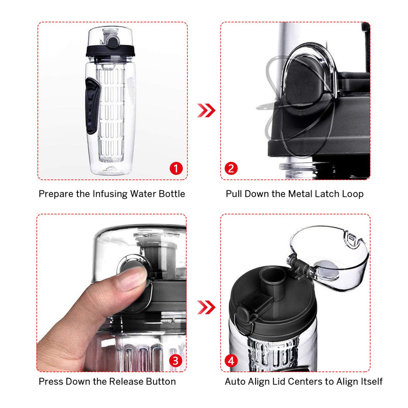 Load image into Gallery viewer, Fruit Infuser Water Bottle 32OZ Juice Shaker Sport w/ Flip Top Lid Anti-Slip Grips For Office Home Sport Running Walking Hiking
