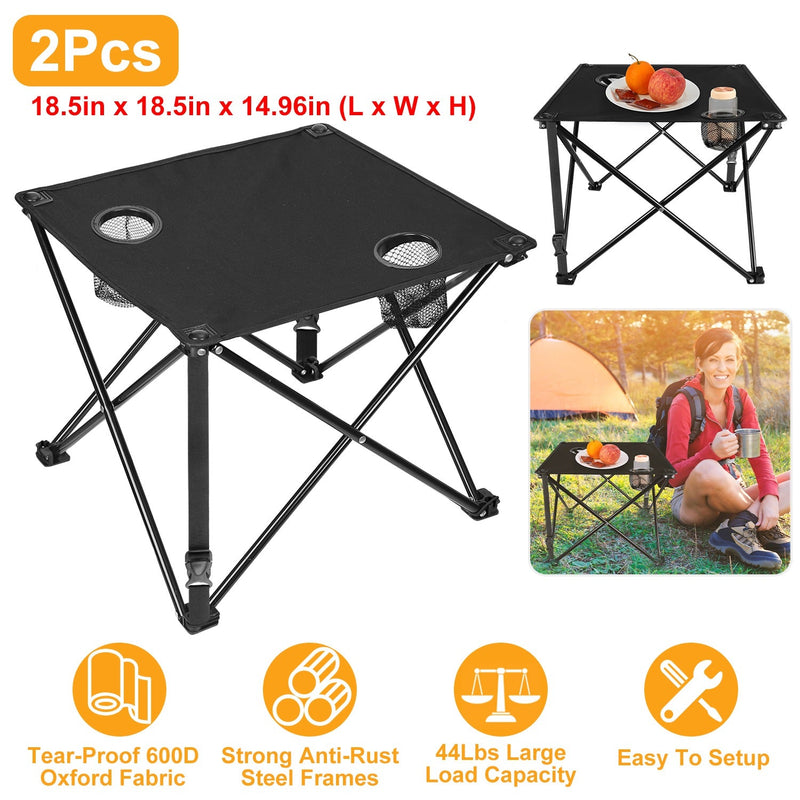 Load image into Gallery viewer, 2Pcs Foldable Camping Table Portable Picnic Table Lightweight Travel Desk with 2 Cup Holders/Table Carrying Bag
