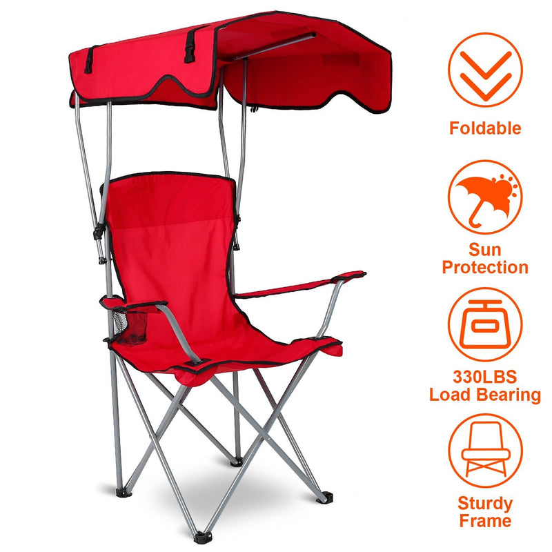 Load image into Gallery viewer, Foldable Beach Canopy Chair Sun Protection Camping Lawn Canopy Chair 330LBS Load Folding Seat w/ Cup Holder For Beach Poolside Travel Picnic
