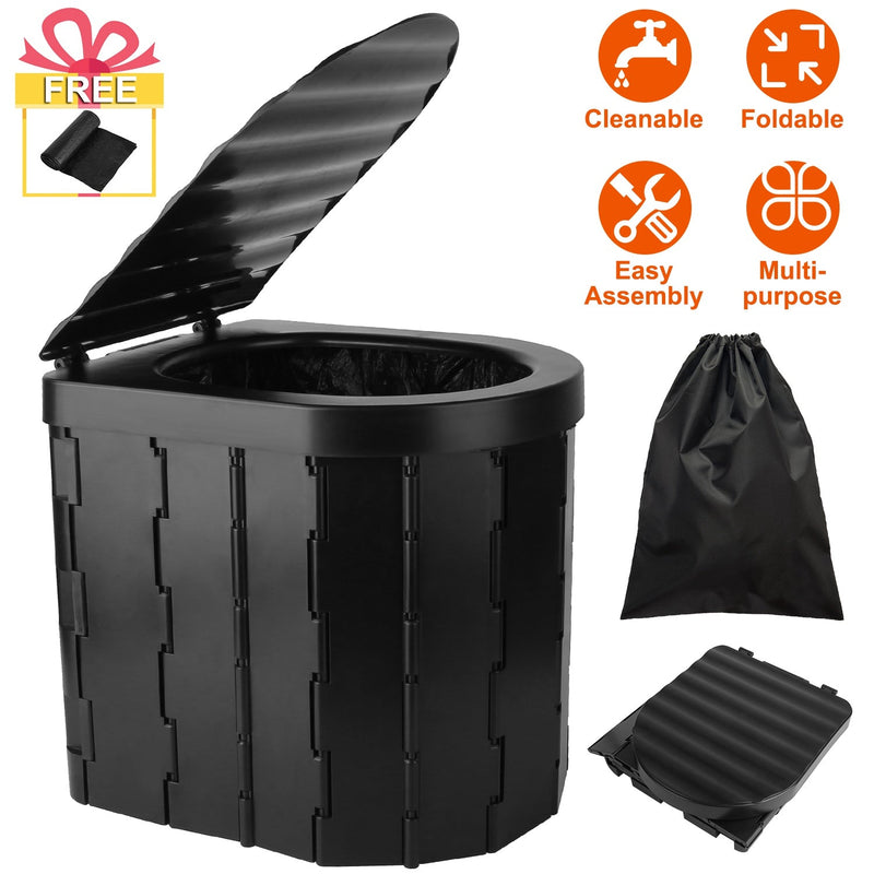 Load image into Gallery viewer, Foldable Emergency Toilet Portable Porta Potty for Car Travel Camping Boating Hiking Cleanable Travel Commode with Lid Carry Bag 1 Roll Garbage Bags
