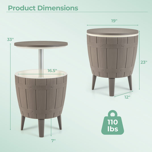 10 Gallon Cooler Bar Table Outdoor Coffee Table Ice Bucket with Telescopic Tabletop for Beer and Wine