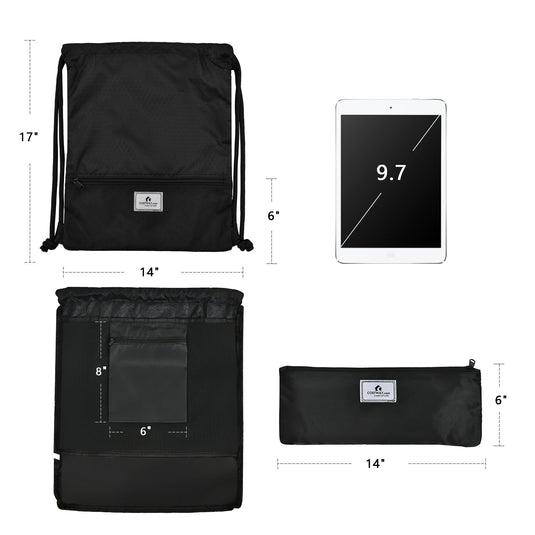 Drawstring Backpack String Bag Foldable Sports Sack with Zipper Pocket