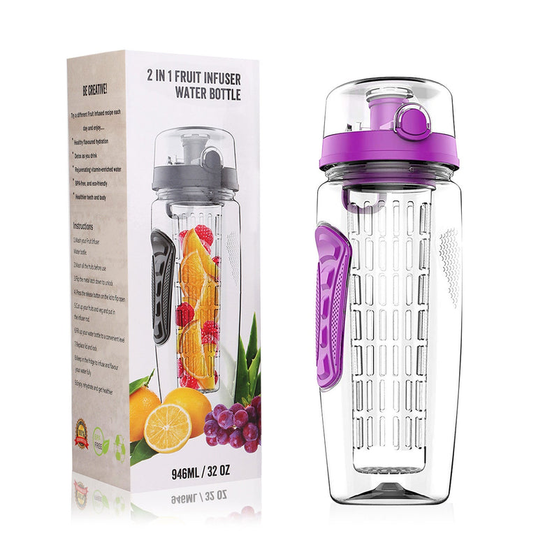 Load image into Gallery viewer, Fruit Infuser Water Bottle 32OZ Juice Shaker Sport w/ Flip Top Lid Anti-Slip Grips For Office Home Sport Running Walking Hiking

