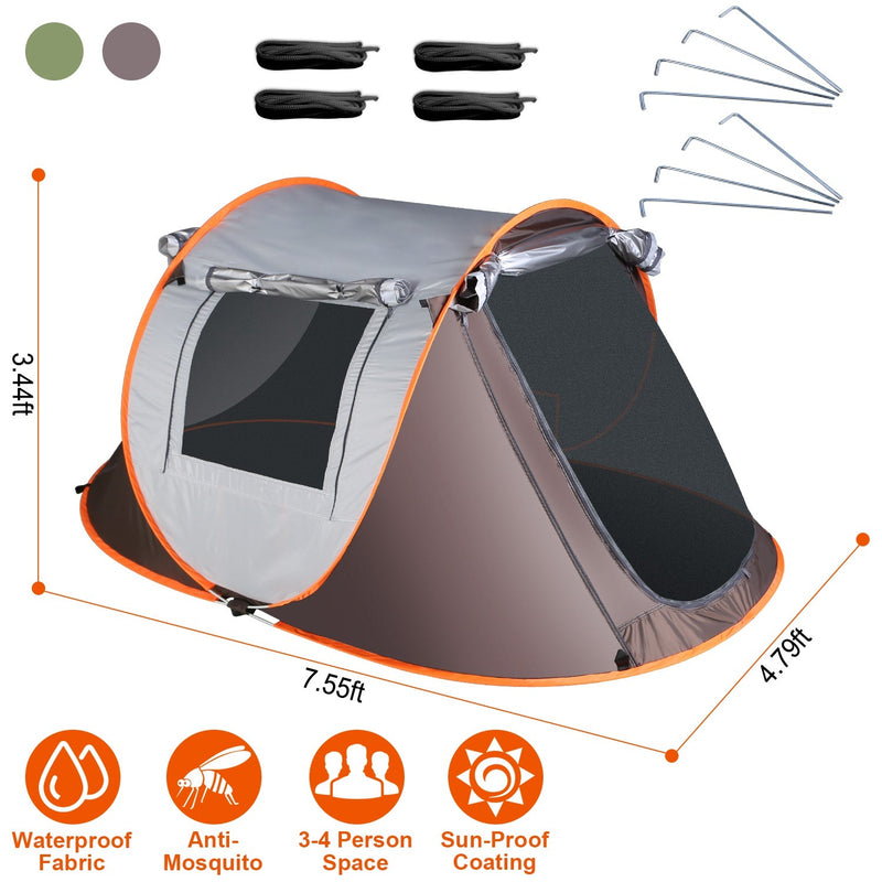 Load image into Gallery viewer, 3-4 Person Pop Up Tent Automatic Setup Camping Tent Waterproof Instant Setup Tent with 2 Mosquito Net Windows Carrying Bag for Hiking Climbing Adventu
