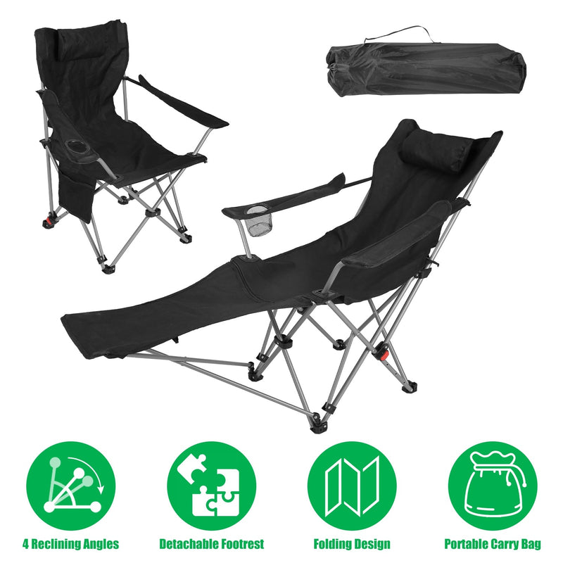 Load image into Gallery viewer, Reclining Camping Chair with Footrest 4-Position Adjustable Outdoor Folding Chair Heavy Duty Portable Camping Lounge Chair with Headrest Cup Holder &amp;
