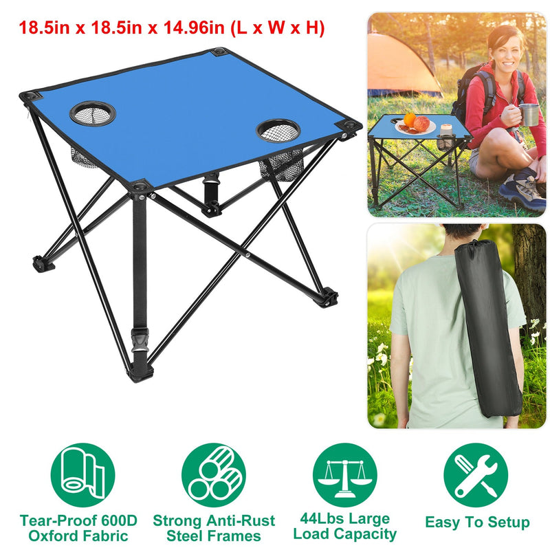 Load image into Gallery viewer, 2Pcs Foldable Camping Table Portable Picnic Table Lightweight Travel Desk with 2 Cup Holders/Table Carrying Bag

