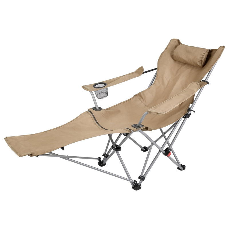 Load image into Gallery viewer, Reclining Camping Chair with Footrest 4-Position Adjustable Outdoor Folding Chair Heavy Duty Portable Camping Lounge Chair with Headrest Cup Holder &amp;
