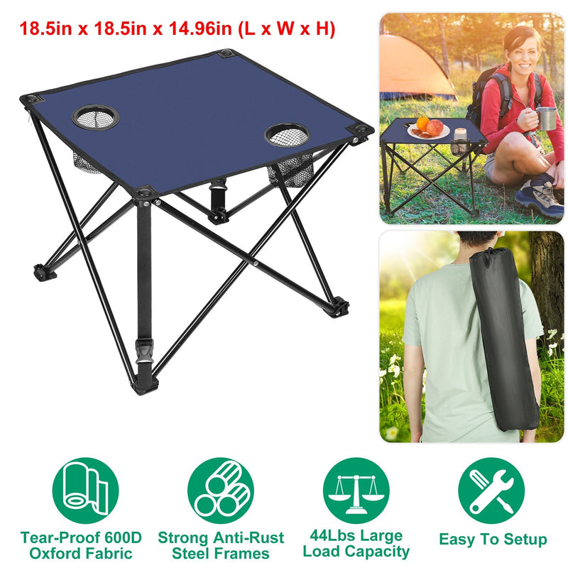 Load image into Gallery viewer, 2Pcs Foldable Camping Table Portable Picnic Table Lightweight Travel Desk with 2 Cup Holders/Table Carrying Bag
