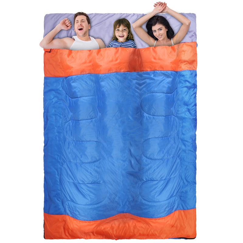Load image into Gallery viewer, 3 People Sleeping Bag for Adult Kids Lightweight Water Resistant Camping Cotton Liner Cold Warm Weather Indoor Outdoor Use 3 Season with Sack for Spri
