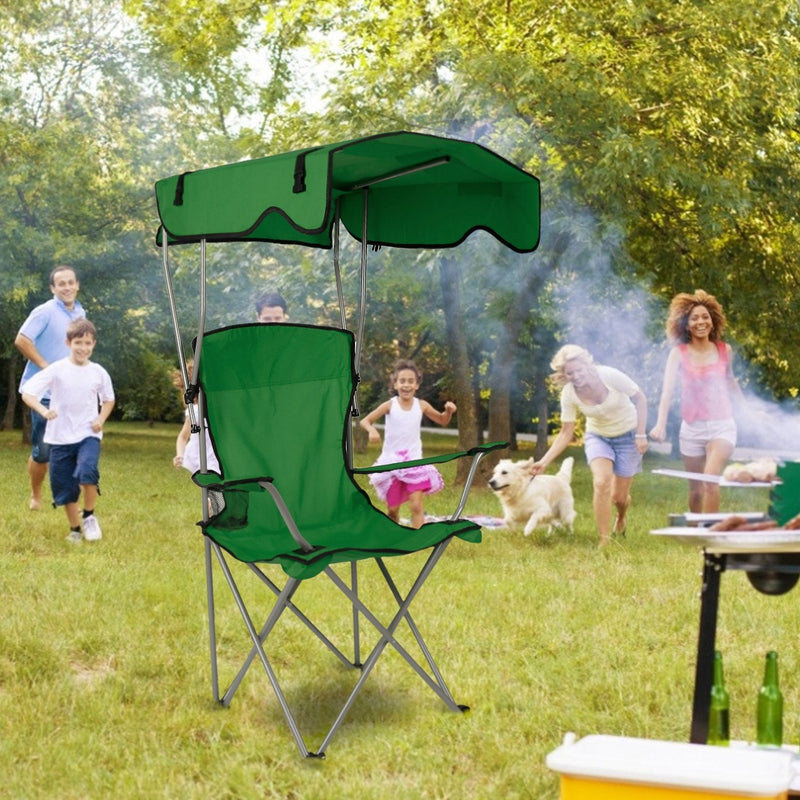 Load image into Gallery viewer, Foldable Beach Canopy Chair Sun Protection Camping Lawn Canopy Chair 330LBS Load Folding Seat w/ Cup Holder For Beach Poolside Travel Picnic
