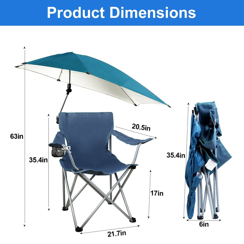 Load image into Gallery viewer, Foldable Beach Chair with Detachable Umbrella Armrest Adjustable Canopy Stool with Cup Holder Carry Bag for Camping Poolside Travel Picnic Lawn Chair
