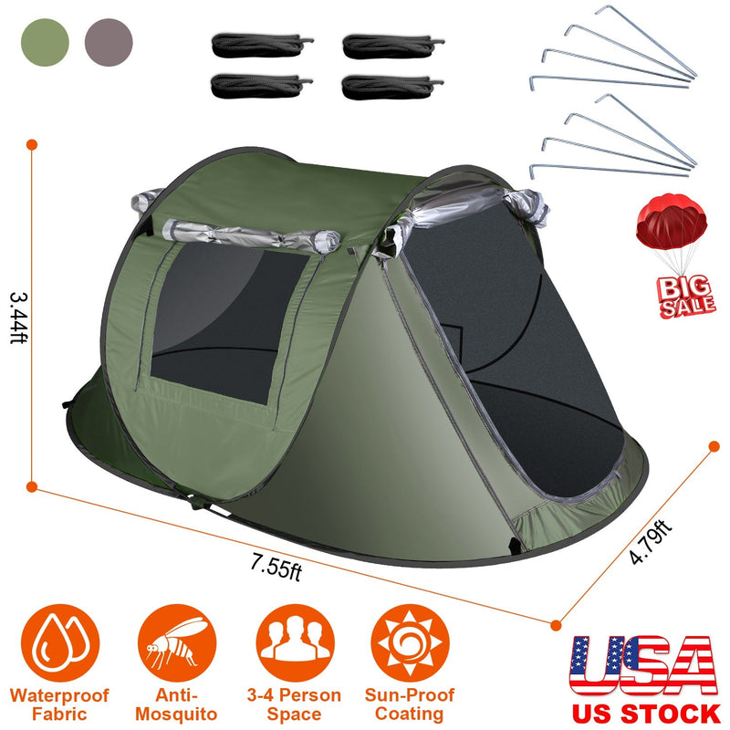 Load image into Gallery viewer, 3-4 Person Pop Up Tent Automatic Setup Camping Tent Waterproof Instant Setup Tent with 2 Mosquito Net Windows Carrying Bag for Hiking Climbing Adventu
