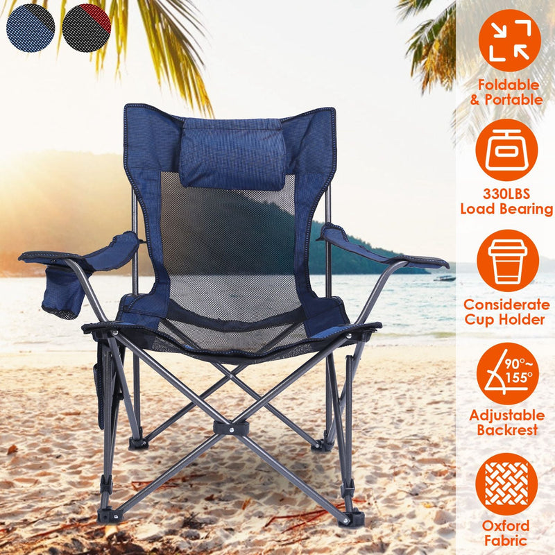 Load image into Gallery viewer, Foldable Camping Chair 330LBS Load Heavy Duty Steel Lawn Chair Collapsible Chair with Reclining Backrest Angle Cup Holder Pillow Side Pocket Carry Bag
