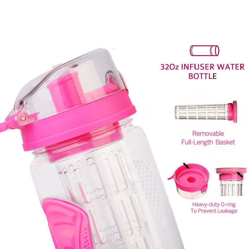 Load image into Gallery viewer, Fruit Infuser Water Bottle 32OZ Juice Shaker Sport w/ Flip Top Lid Anti-Slip Grips For Office Home Sport Running Walking Hiking
