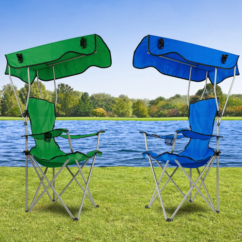 Load image into Gallery viewer, Foldable Beach Canopy Chair Sun Protection Camping Lawn Canopy Chair 330LBS Load Folding Seat w/ Cup Holder For Beach Poolside Travel Picnic
