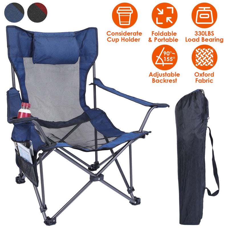 Load image into Gallery viewer, Foldable Camping Chair 330LBS Load Heavy Duty Steel Lawn Chair Collapsible Chair with Reclining Backrest Angle Cup Holder Pillow Side Pocket Carry Bag
