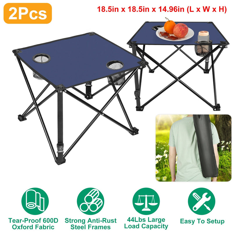Load image into Gallery viewer, 2Pcs Foldable Camping Table Portable Picnic Table Lightweight Travel Desk with 2 Cup Holders/Table Carrying Bag
