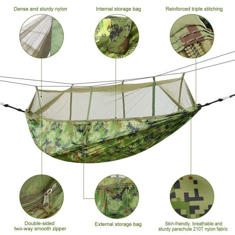 Load image into Gallery viewer, 600lbs Load 2 Persons Hammock w/Mosquito Net Outdoor Hiking Camping Hommock Portable Nylon Swing Hanging Bed w/ Strap Hook Carry Bag

