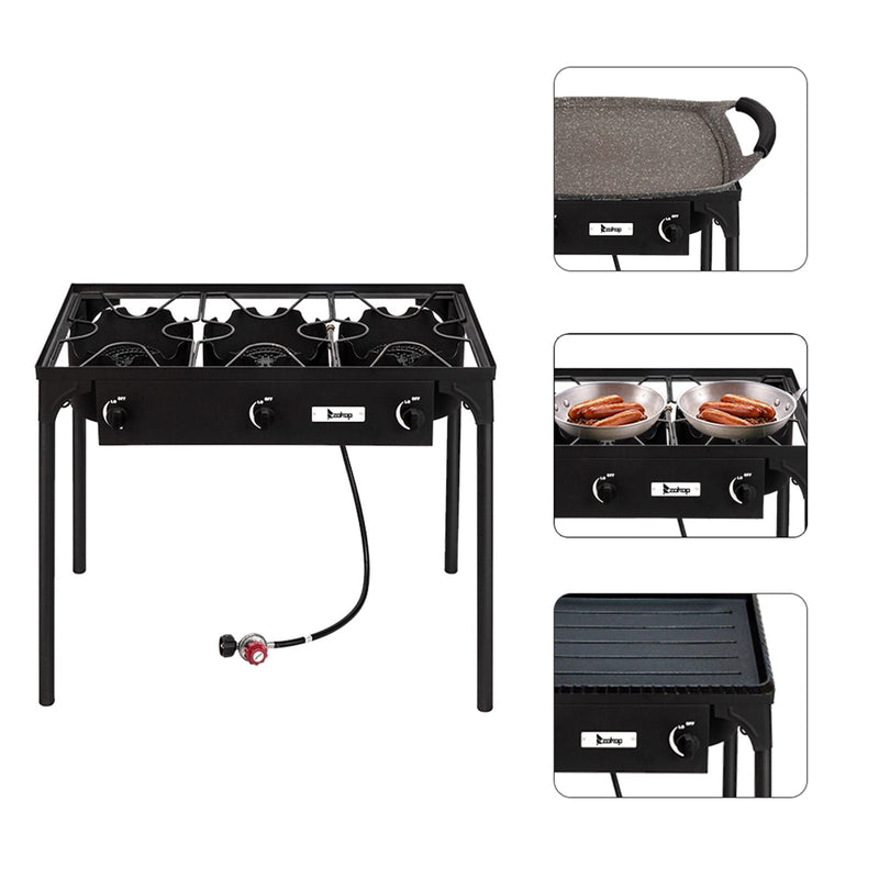 Load image into Gallery viewer, 225,000 BTU Outdoor Propane Camp Stove – 3 Burner Cooker
