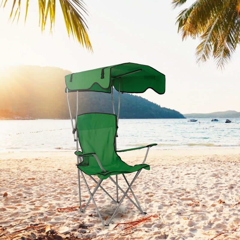 Load image into Gallery viewer, Foldable Beach Canopy Chair Sun Protection Camping Lawn Canopy Chair 330LBS Load Folding Seat w/ Cup Holder For Beach Poolside Travel Picnic
