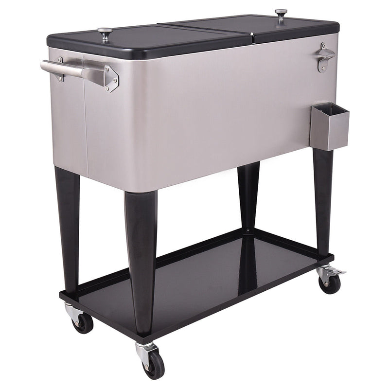 Load image into Gallery viewer, 80 Quart Patio Rolling Stainless Steel Ice Beverage Cooler
