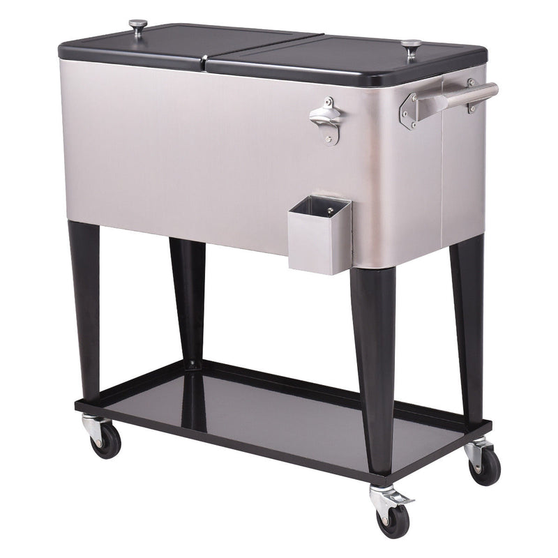 Load image into Gallery viewer, 80 Quart Patio Rolling Stainless Steel Ice Beverage Cooler
