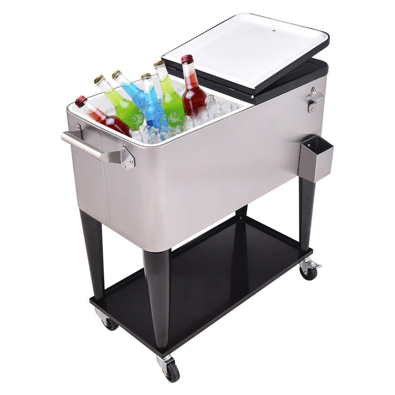 Load image into Gallery viewer, 80 Quart Patio Rolling Stainless Steel Ice Beverage Cooler
