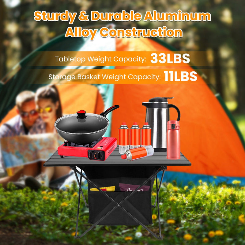 Load image into Gallery viewer, Foldable Camping Table With Storage Basket Rustproof Portable Aluminum Alloy Roll-Up Camping Table With Carrying Bag For Camping Hiking BBQ Picnic Fis
