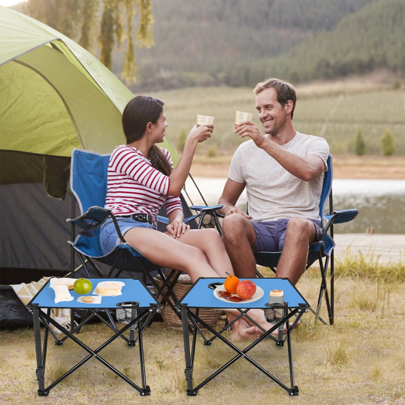 Load image into Gallery viewer, 2Pcs Foldable Camping Table Portable Picnic Table Lightweight Travel Desk with 2 Cup Holders/Table Carrying Bag
