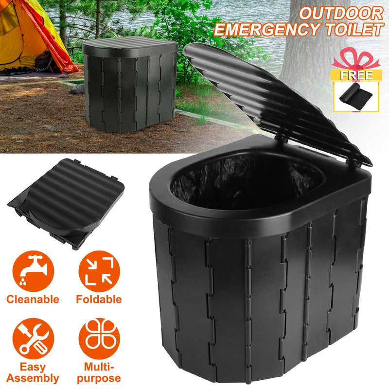 Load image into Gallery viewer, Foldable Emergency Toilet Portable Porta Potty for Car Travel Camping Boating Hiking Cleanable Travel Commode with Lid Carry Bag 1 Roll Garbage Bags
