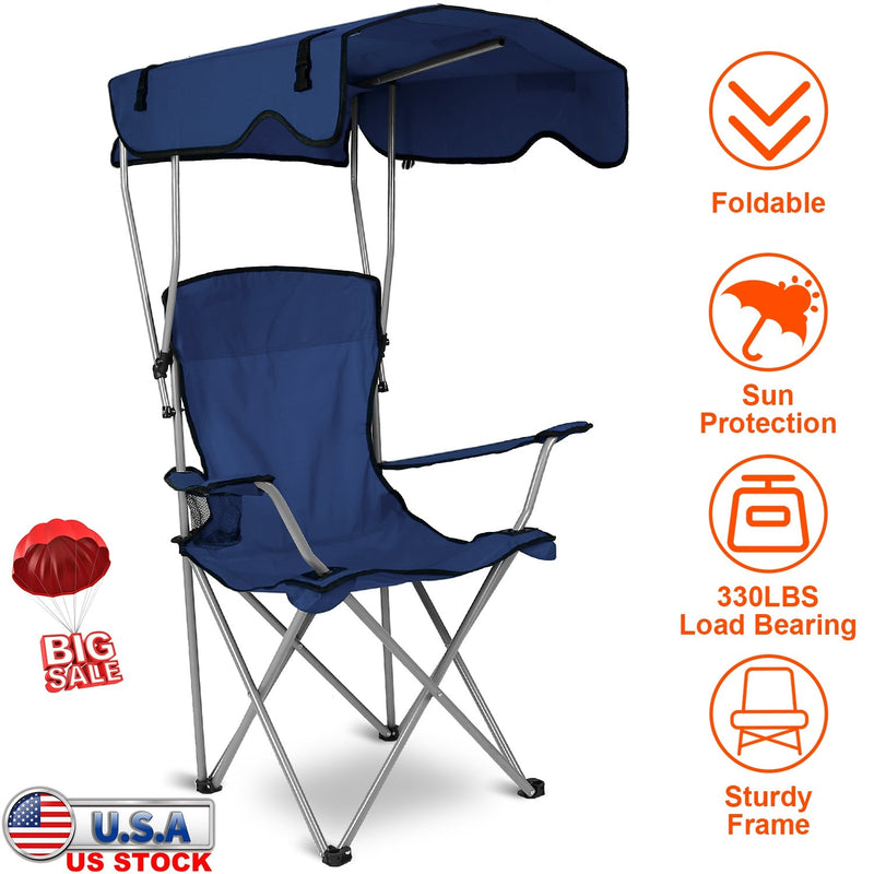 Load image into Gallery viewer, Foldable Beach Canopy Chair Sun Protection Camping Lawn Canopy Chair 330LBS Load Folding Seat w/ Cup Holder For Beach Poolside Travel Picnic
