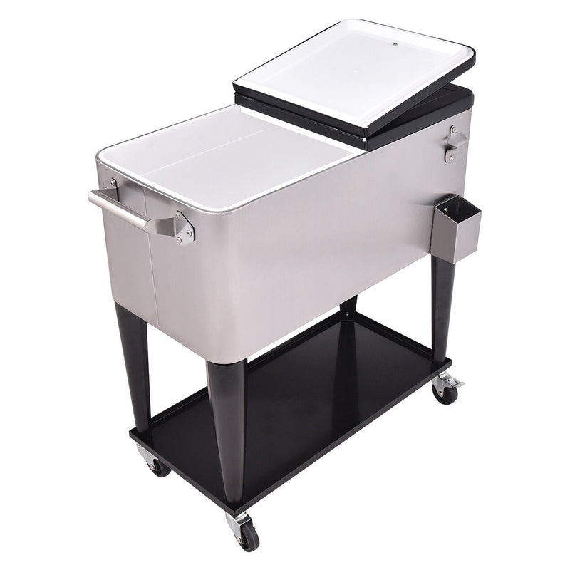 Load image into Gallery viewer, 80 Quart Patio Rolling Stainless Steel Ice Beverage Cooler

