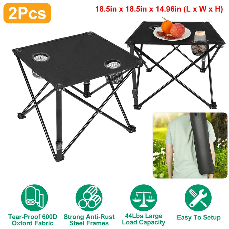 Load image into Gallery viewer, 2Pcs Foldable Camping Table Portable Picnic Table Lightweight Travel Desk with 2 Cup Holders/Table Carrying Bag
