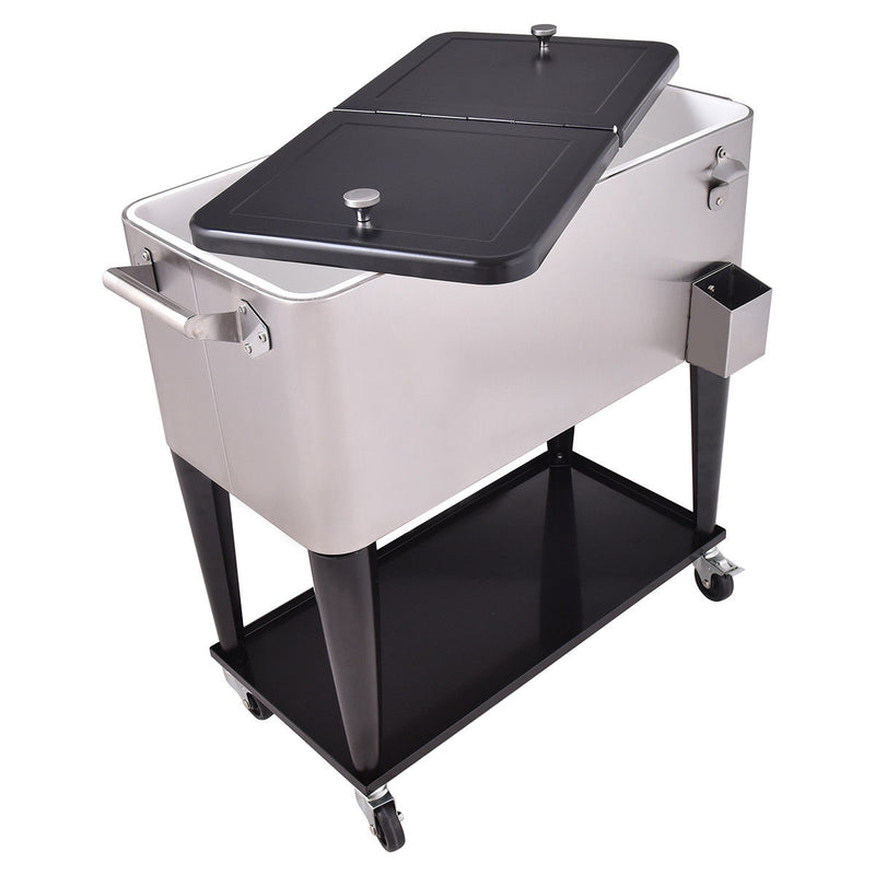 Load image into Gallery viewer, 80 Quart Patio Rolling Stainless Steel Ice Beverage Cooler
