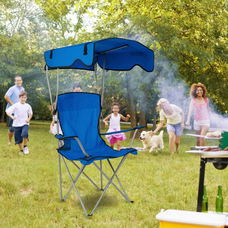 Load image into Gallery viewer, Foldable Beach Canopy Chair Sun Protection Camping Lawn Canopy Chair 330LBS Load Folding Seat w/ Cup Holder For Beach Poolside Travel Picnic

