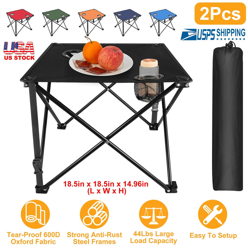 Load image into Gallery viewer, 2Pcs Foldable Camping Table Portable Picnic Table Lightweight Travel Desk with 2 Cup Holders/Table Carrying Bag
