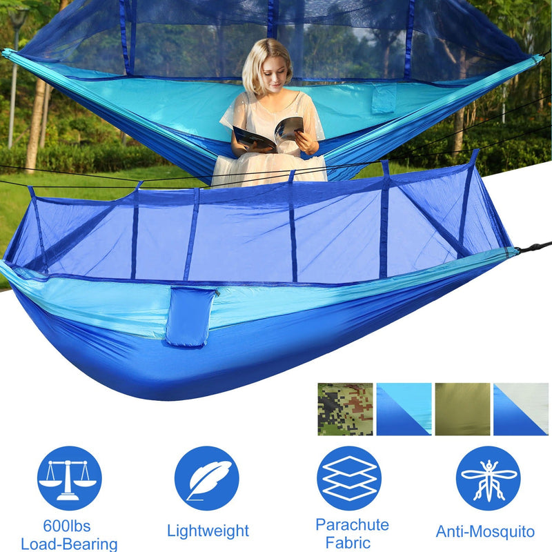 Load image into Gallery viewer, 600lbs Load 2 Persons Hammock w/Mosquito Net Outdoor Hiking Camping Hommock Portable Nylon Swing Hanging Bed w/ Strap Hook Carry Bag
