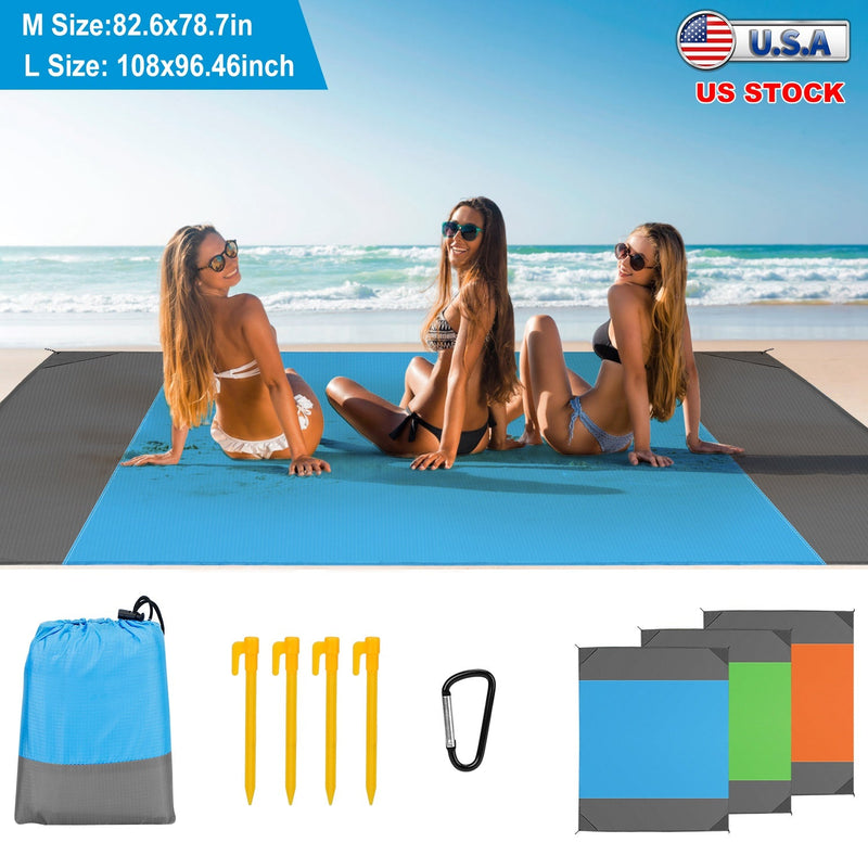 Load image into Gallery viewer, 108x96.46in Sand Proof Picnic Blanket Water Resistant Foldable Camping Beach Mat w/ 4 Anchors 1 Carry Bag For 4-6 People
