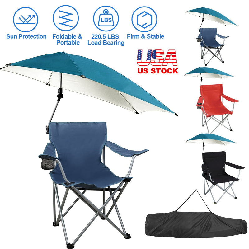Load image into Gallery viewer, Foldable Beach Chair with Detachable Umbrella Armrest Adjustable Canopy Stool with Cup Holder Carry Bag for Camping Poolside Travel Picnic Lawn Chair
