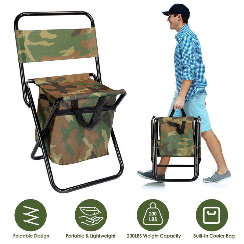 Load image into Gallery viewer, Foldable Fishing Chair With Backrest Built-In Cooler Bag Portable Handle Outdoor Lightweight Fishing Stool For Camping Hiking Hunting
