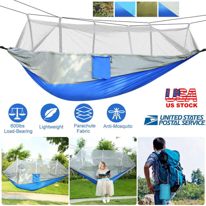 Load image into Gallery viewer, 600lbs Load 2 Persons Hammock w/Mosquito Net Outdoor Hiking Camping Hommock Portable Nylon Swing Hanging Bed w/ Strap Hook Carry Bag
