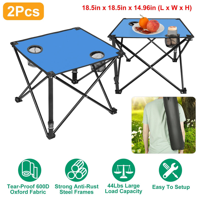 Load image into Gallery viewer, 2Pcs Foldable Camping Table Portable Picnic Table Lightweight Travel Desk with 2 Cup Holders/Table Carrying Bag
