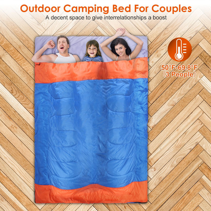 Load image into Gallery viewer, 3 People Sleeping Bag for Adult Kids Lightweight Water Resistant Camping Cotton Liner Cold Warm Weather Indoor Outdoor Use 3 Season with Sack for Spri
