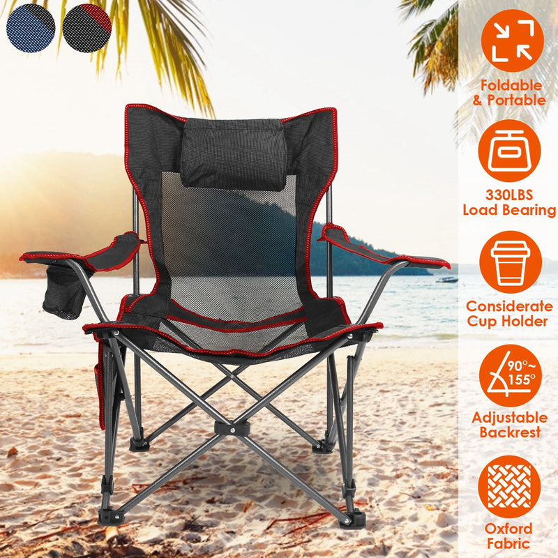 Load image into Gallery viewer, Foldable Camping Chair 330LBS Load Heavy Duty Steel Lawn Chair Collapsible Chair with Reclining Backrest Angle Cup Holder Pillow Side Pocket Carry Bag
