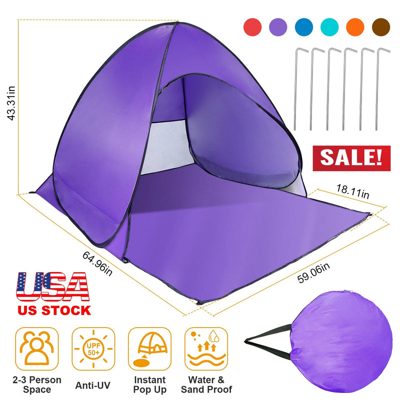 Load image into Gallery viewer, Pop Up Beach Tent Sun Shade Shelter Anti-UV Automatic Waterproof Tent Canopy for 2/3 Man w/ Net Window Storage Bag for Outdoor Beach Camping Fishing P
